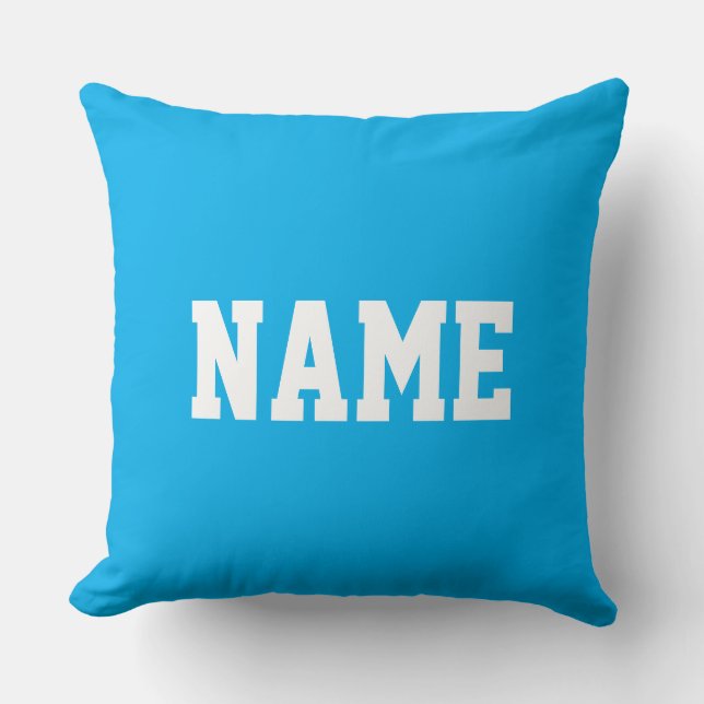 Coussin YOUR NAME Fun White Athletic Text On Azure Blue (Recto)