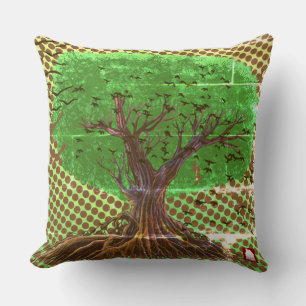 Coussin ZALMAXI ACCUEIL vert brun abstrait arbre Jeter