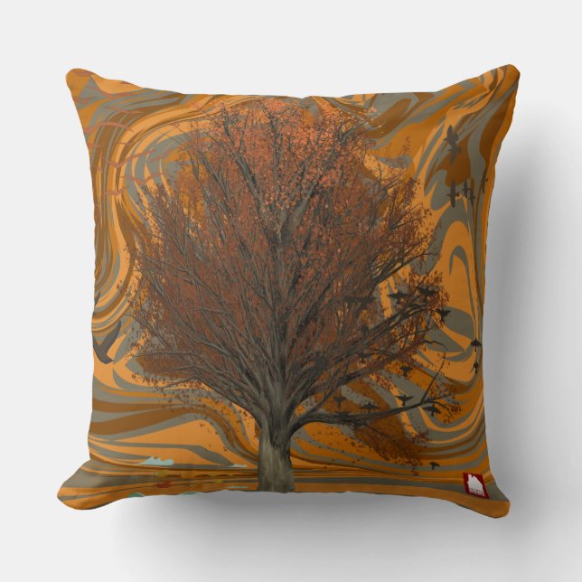 Coussin ZALMAXI HOME brique rouge arbre abstrait Throw Pil (Recto)
