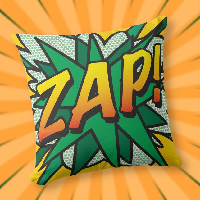 Coussin ZAP Amusement Rétro Bande Dessinée Pop Art (ZAP Fun Retro Comic Book Pop Art Throw Pillow)