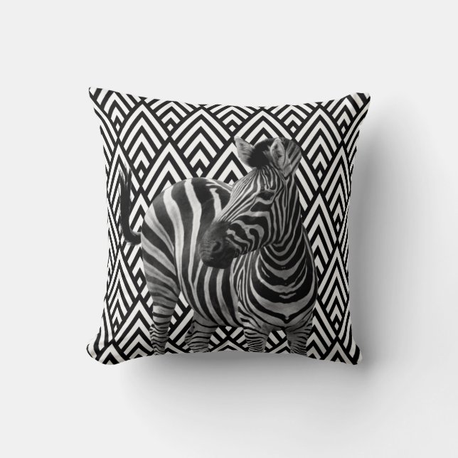 Coussin Zebra Black Blanc Art Déco Géométrie Urbaine (Recto)