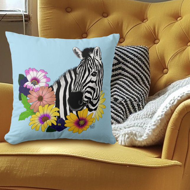 Coussin Zebra Daisies bleu (Créateur téléchargé)