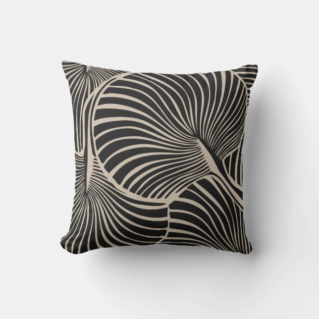 Coussin Zebra Fan Palm Hawaiian Tropical Black Almond (Recto)