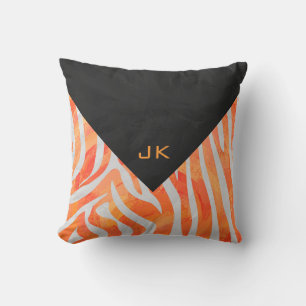 Coussin Zebra Monogram orange et blanc
