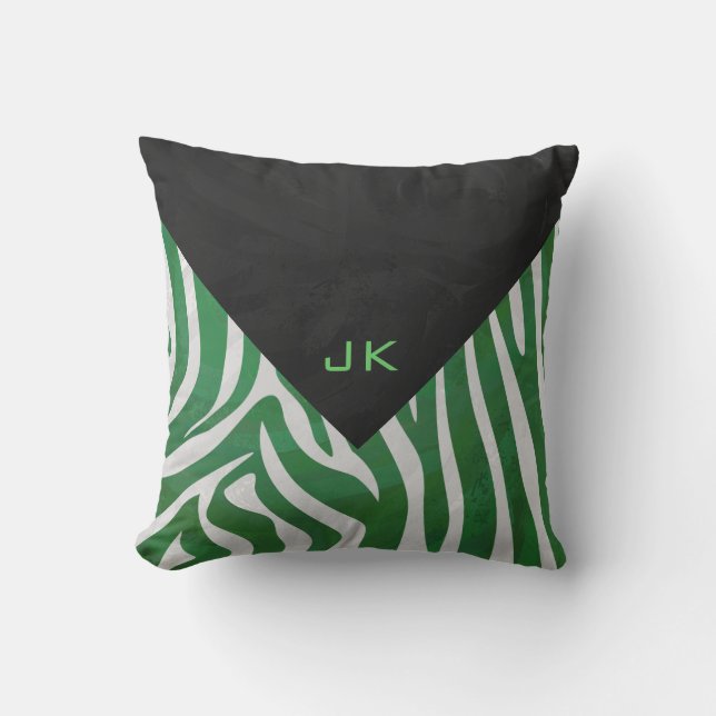 Coussin Zebra Monogramme Vert et Blanc Impression (Recto)