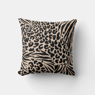 Coussin Zebra Stripes Leopard Beige Black Wild Animal