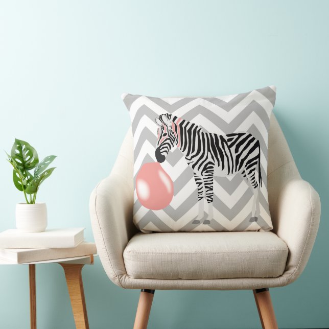 Coussin Zèbre Bubble Gum soufflant une bulle (Chaise)