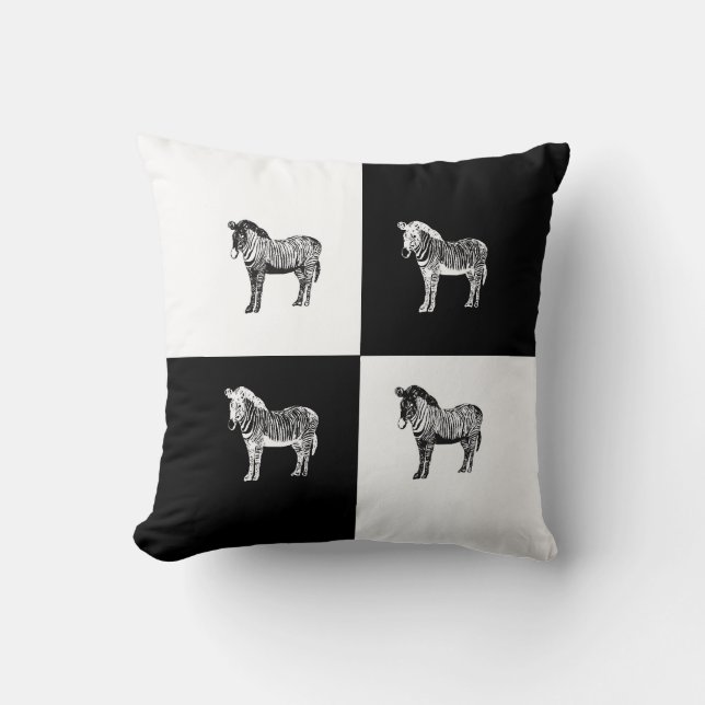 Coussin Zèbre classique noir et blanc (Recto)