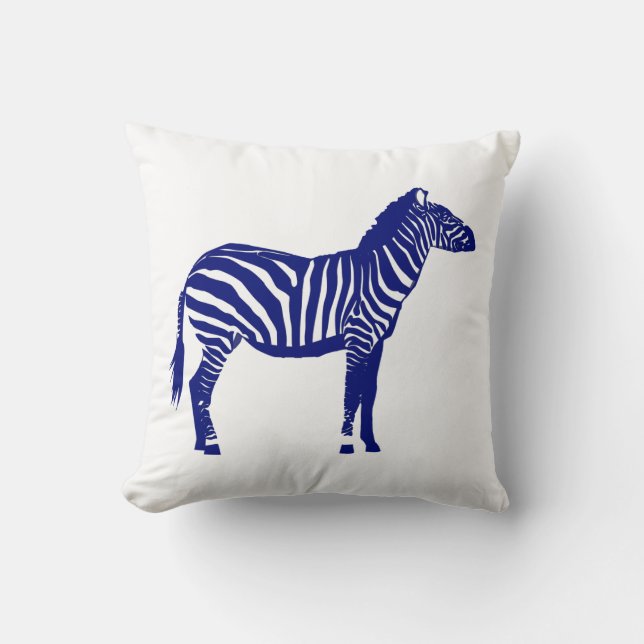 Coussin Zèbre - Cobalt foncé bleu et blanc (Recto)