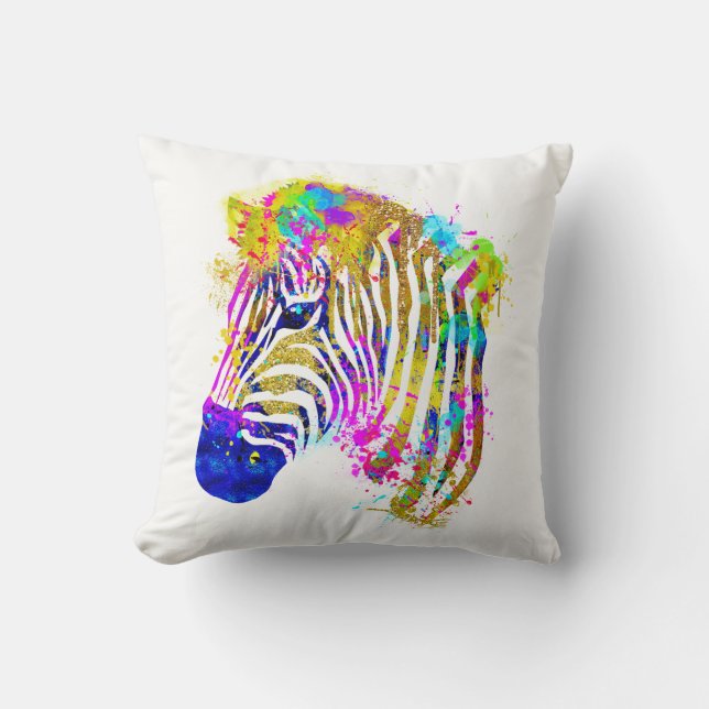 Coussin Zèbre Graphique avec Tache de Peinture Aquarelle A (Recto)