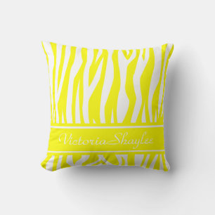 Coussin Zèbre jaune citron Imprimer avec du texte personna