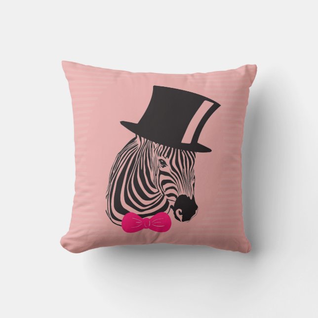 Coussin Zèbre mignon de hippie avec la cravate d'arc rose (Recto)