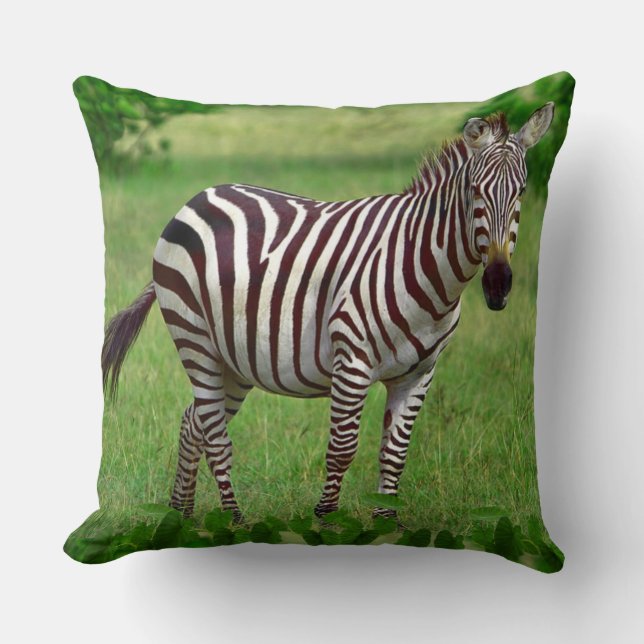 Coussin Zèbre noir et blanc dans la jungle (Recto)