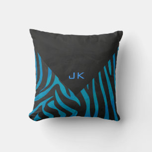 Coussin Zèbre noir et bleu avec Monogramme