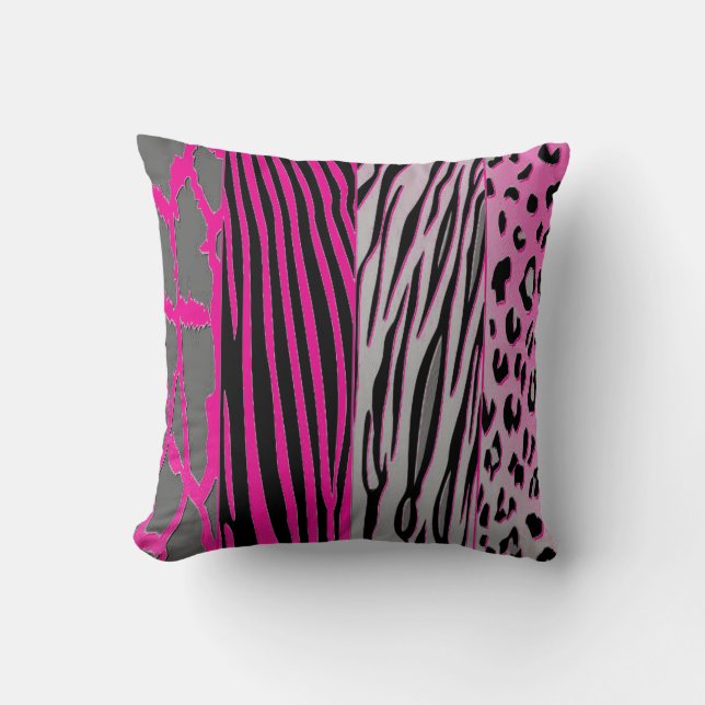Coussin Zèbre Noir Et Rose Animal Imprimé (Recto)