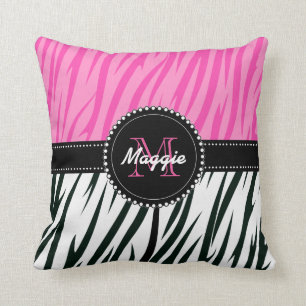 Coussin Zèbre noir et rose Imprimer Monogramme personnalis