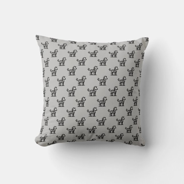 Coussin Zèbre - Noir sur gris clair (Recto)