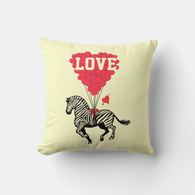 Coussin Zèbre romantique et coeur d'amour (Recto)