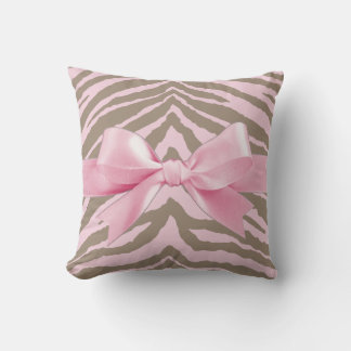 Coussin Zèbre rose clair et Brown avec bow ruban