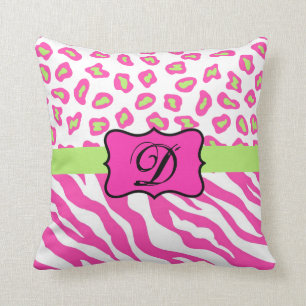 Coussin Zèbre rose et blanc et peau de Cheeta personnalisé