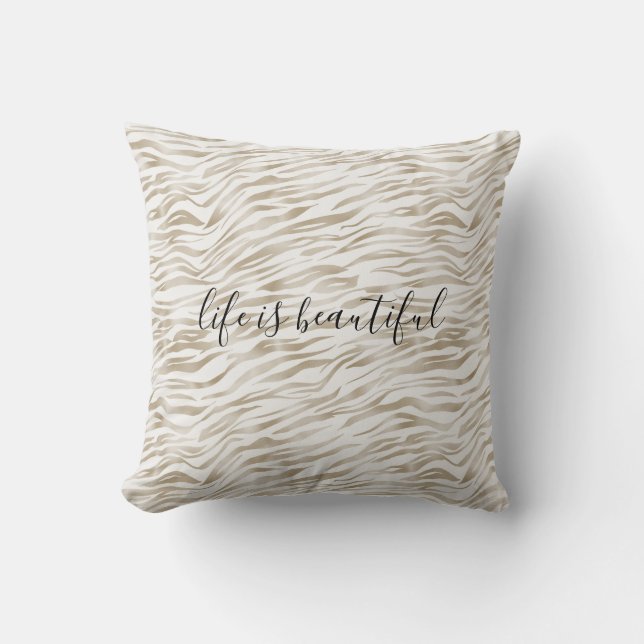 Coussin Zen Cream White Cocoa Brown Zebra Imprimer (Recto)