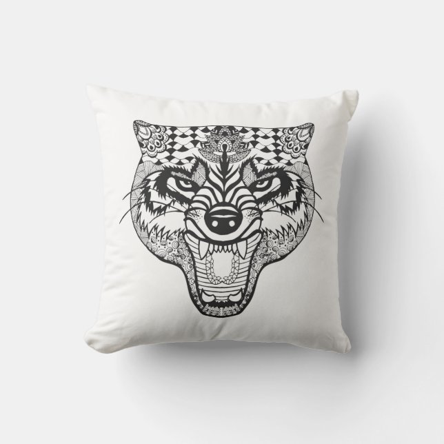 Coussin Zentangle a inspiré le loup (Recto)