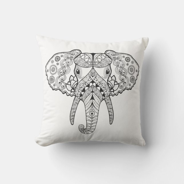 Coussin Zentangle a inspiré l'éléphant (Recto)