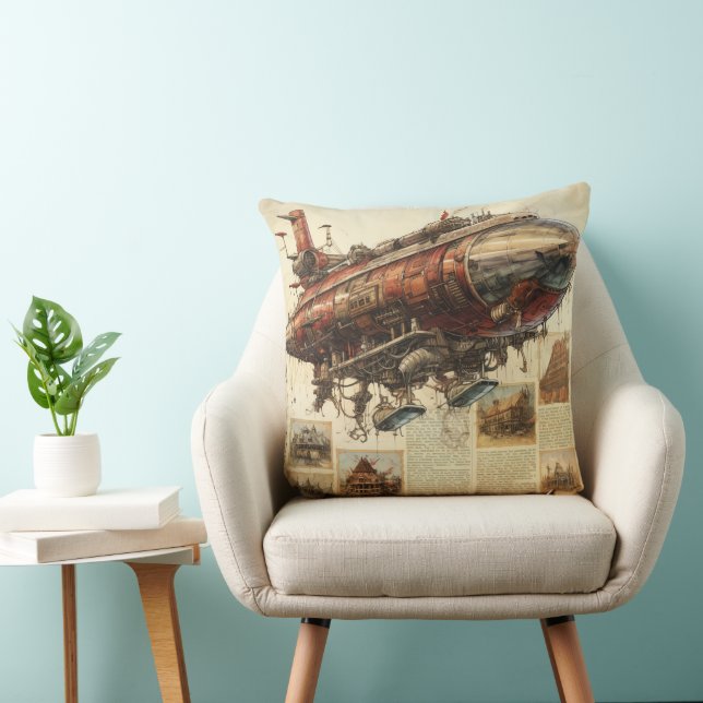 Coussin Zeppelin Steampunk vintage (11) Papier de tissus (Chaise)