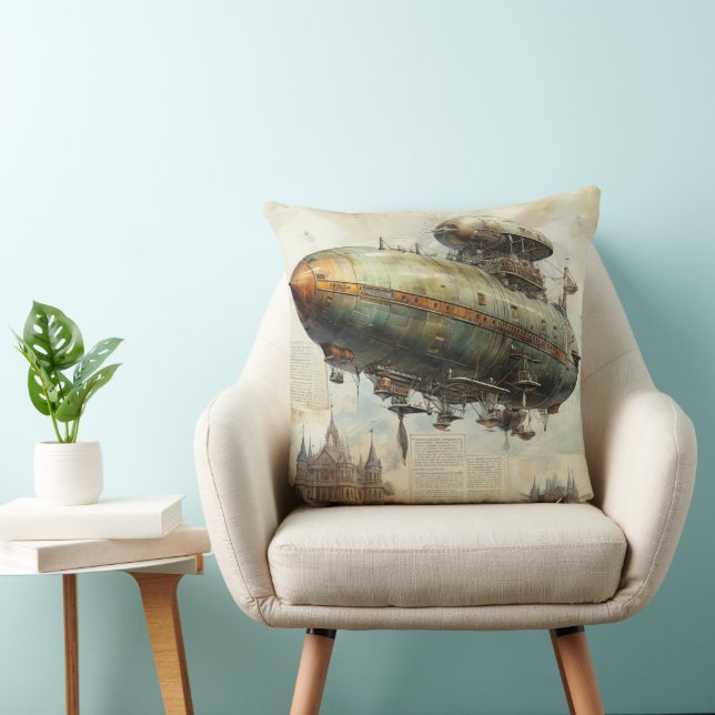 Coussin Zeppelin Steampunk vintage (7) Tissu Papier (Chaise)