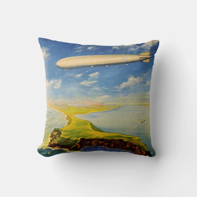 Coussin Zeppelin Voyages ~ Survol de la mer et de la terre (Recto)