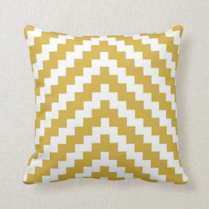 Coussin Zigzag aztèque en jaune et blanc de moutarde