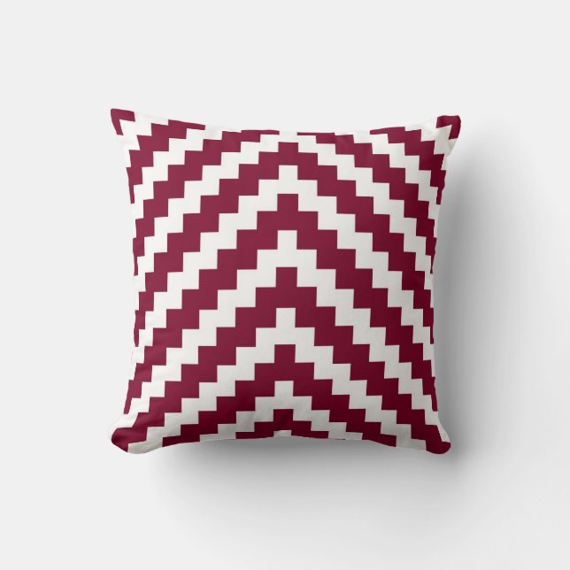 Coussin Zigzag aztèque en rouge et le blanc de canneberge (Recto)