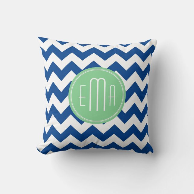 Coussin Zigzag Blanc Et Bleu Chevron (Recto)