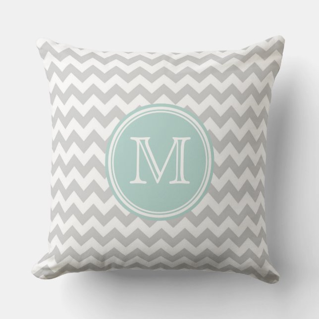 Coussin Zigzag blanc et gris clair Chevron Motif Monogramm (Recto)