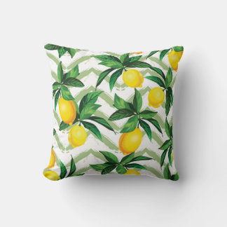 Coussin Zigzag citron : motif vintage à la main.