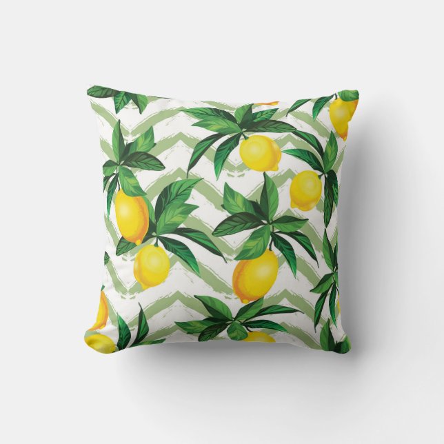 Coussin Zigzag citron : motif vintage à la main. (Recto)