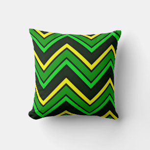Coussin Zigzag de chevron vert, noir et jaune