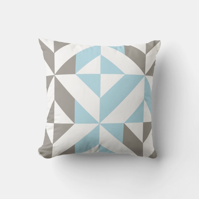 Coussin ZigZag géométrique bleu et argent (Recto)
