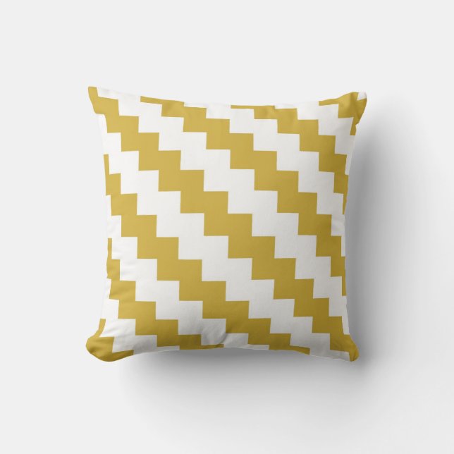 Coussin Zigzag moderne dans la moutarde et le blanc (Recto)