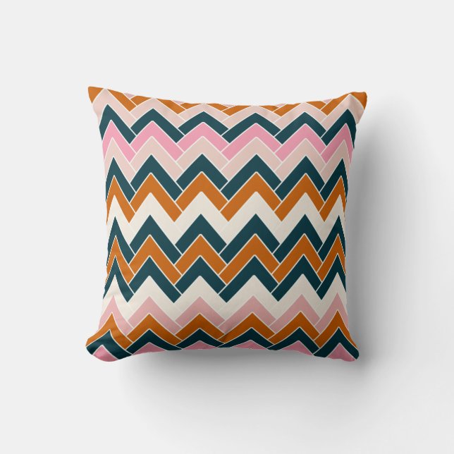 Coussin Zigzag Motif Marine bleu rose orange Chevron (Recto)