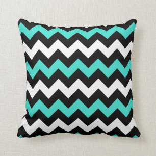 Coussin Zigzag noir blanc turquoise