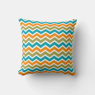 Coussin Zigzag tribal vibrant de paon