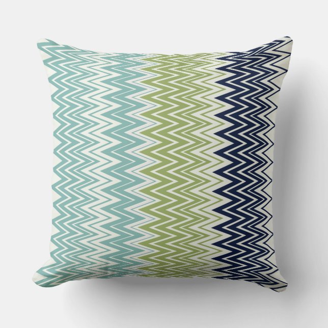 Coussin Zigzags Neptune, Seashell, Green et Navy (Recto)