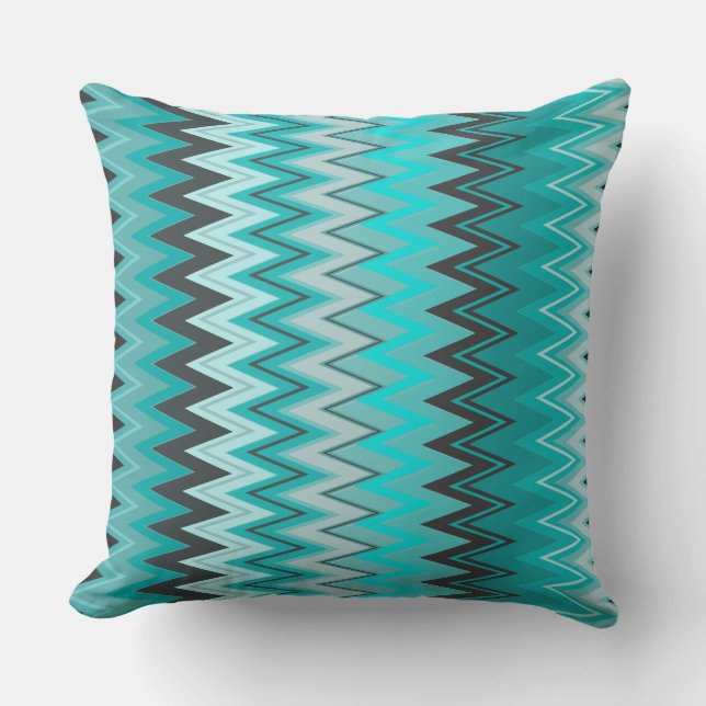 Coussin Zigzags turquoise et gris (Recto)
