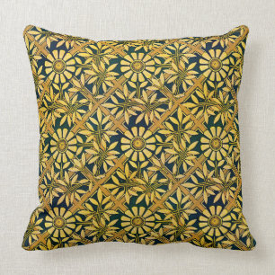 Coussin Zinnia audacieux sur un treillis dans l'or et le