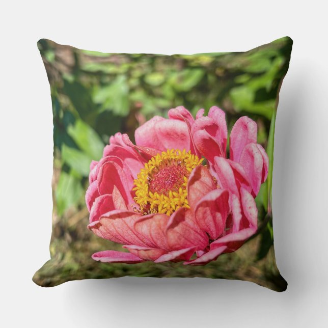 Coussin Zinnia rose avec Centre jaune (Recto)