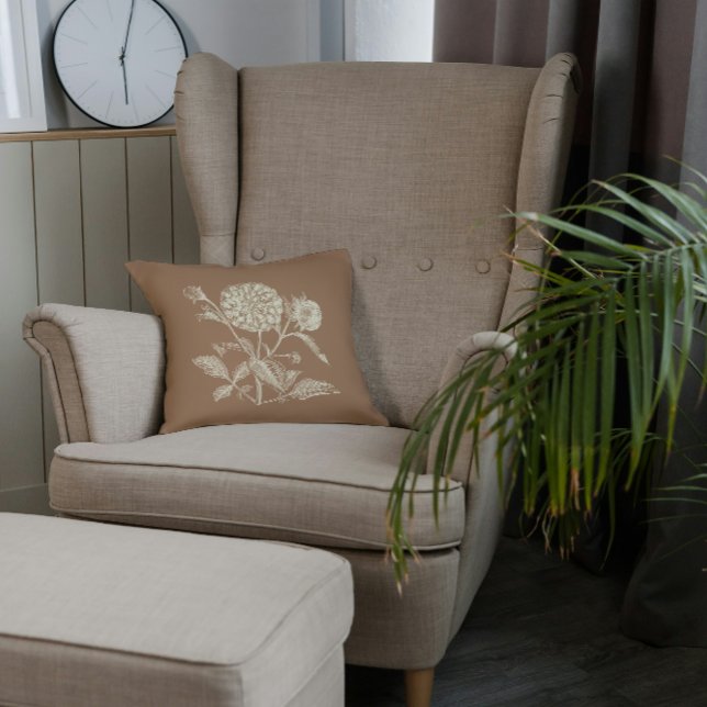 Coussin Zinnia Vintage teintée illustration Brown (Créateur téléchargé)