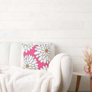 Coussin Zinnias à quatre mains rose chaud