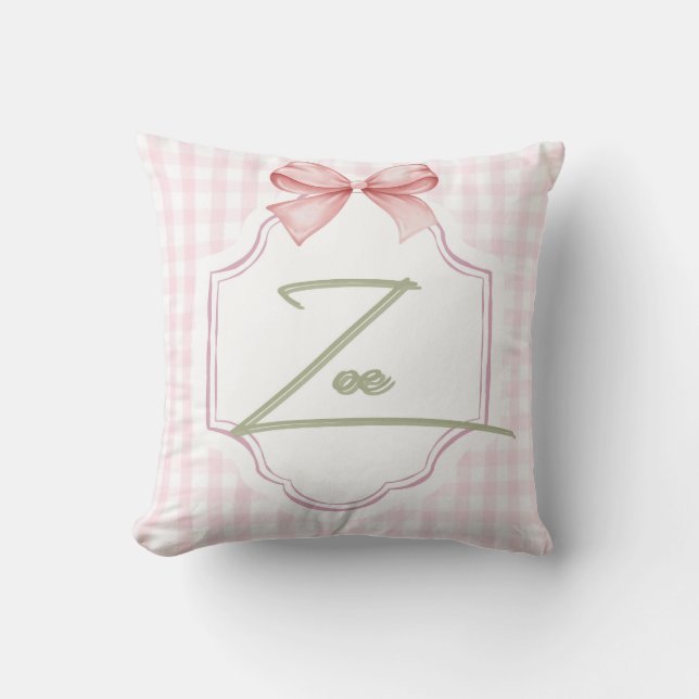 Coussin Zoe personnalisée Baby Girl Nursery Bow&En vichy (Recto)