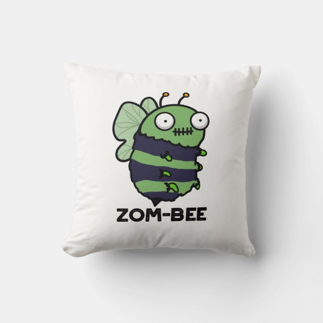 Coussin Zom-bee Drôle Halloween Zombie Bee Pun (Recto)